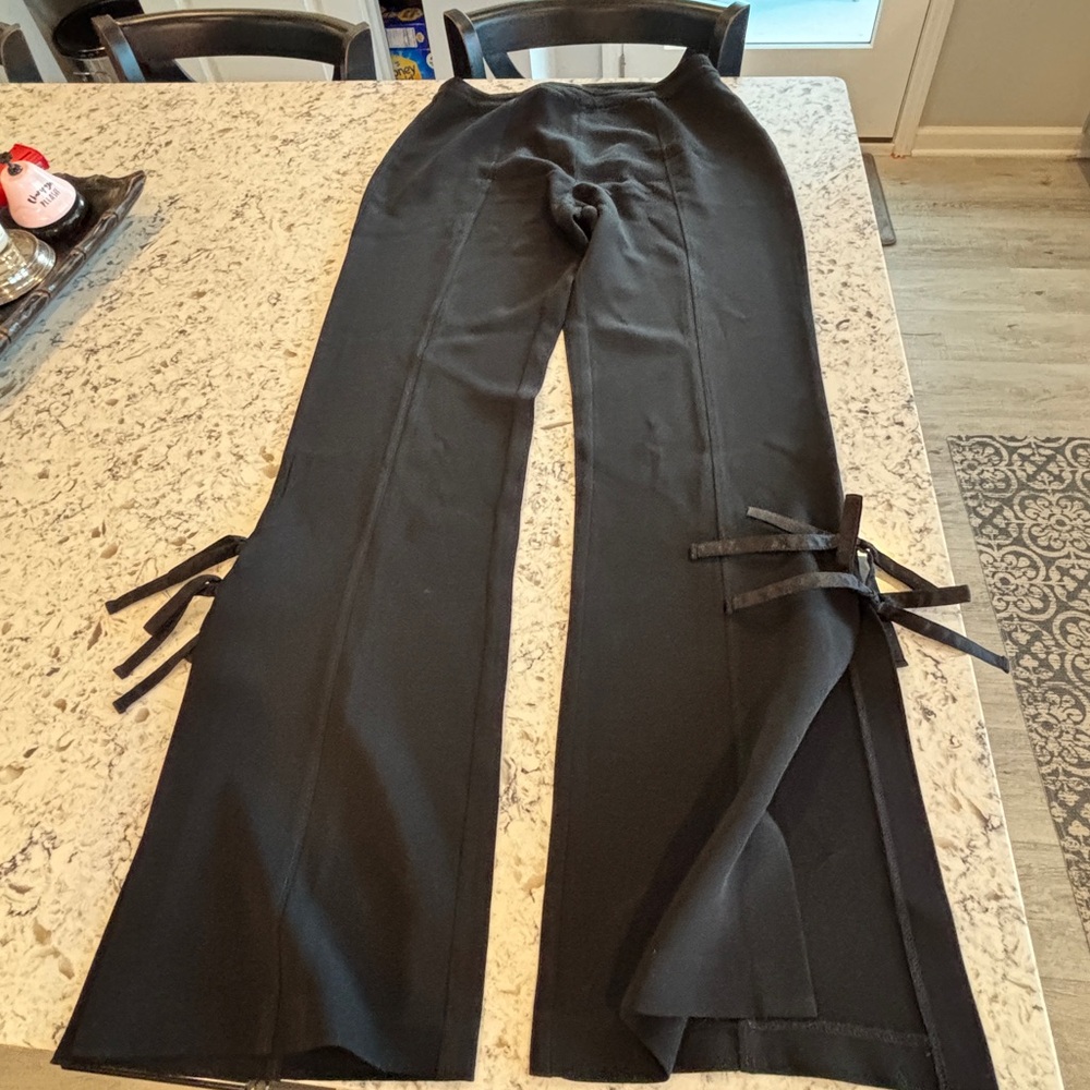 Cinq a Sept Black Wide Leg Pants with Bow Details